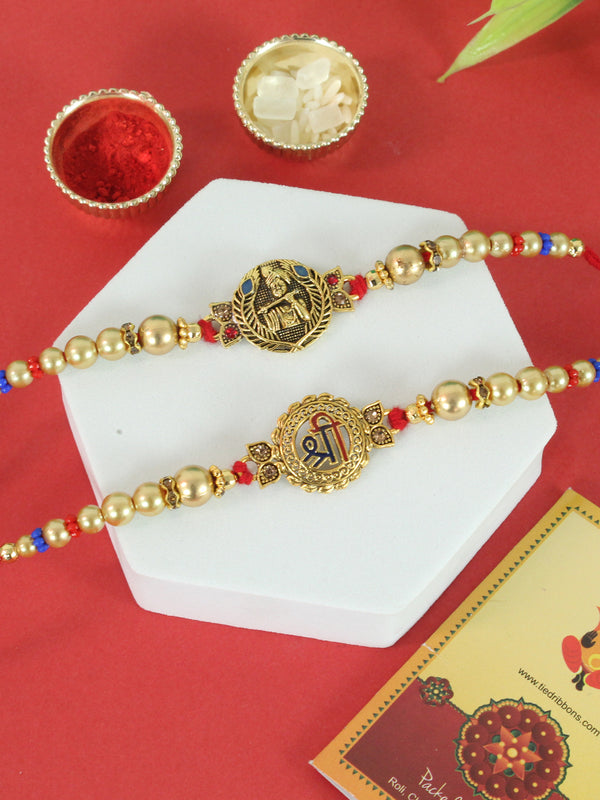 Set of 2 Designer (Shri Krishna) Rakhi With Rakhi Card and 1 Roli Chawal Tika