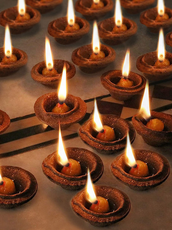 Brown 12 Pieces Cow Dung Diwali Diya