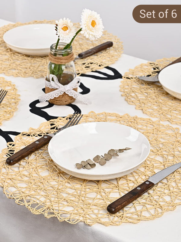 6 Pcs Yellow Textured Round Shape Table Placemats