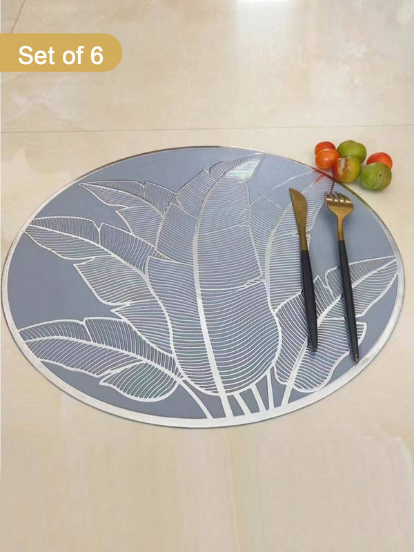 6 Pieces White & Silver-Toned Floral Round Table Placemats