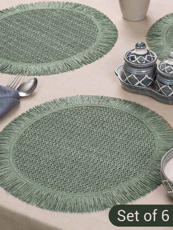 Set of 6 Olive Green Dining Mats, Table Mats Cotton Heat-Resistant