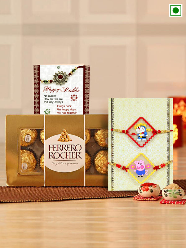 Rakhi for Kids with Gift Chocolate Combo - Set of 2 Peppa Pig Doraemon Cartoon Rakhi