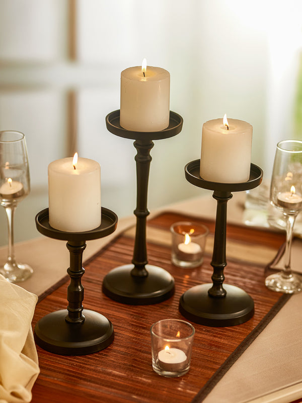 Black Tea Light  Set of 3 Candle Holder