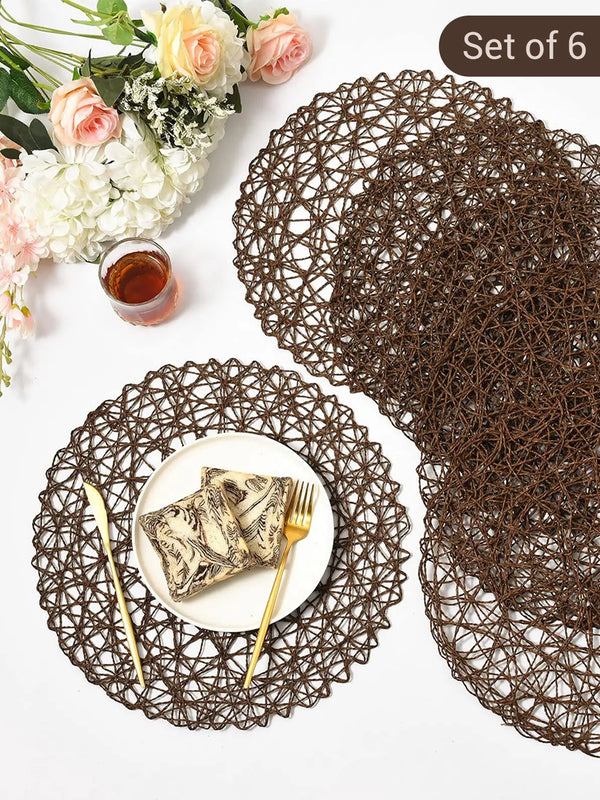 6 Pc Brown Textured Round Table Placemats