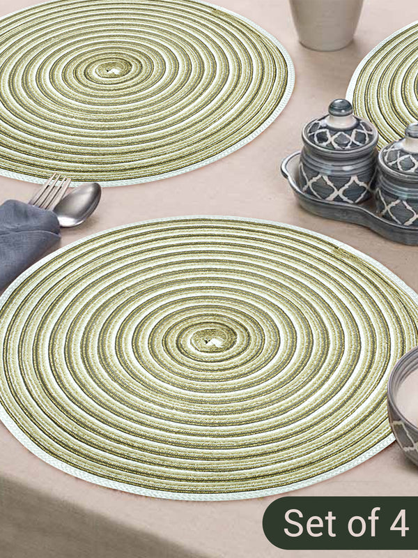 4-Pcs Olive-Green & White Textured Round Dining Table Placemats