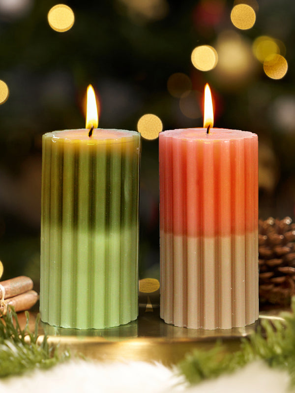 Pack of 3 Pillar Stripe Design  Sandalwood Scented Diwali Candles