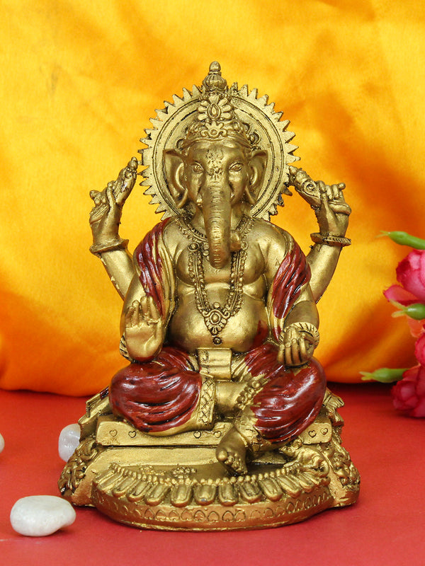 Gold-Toned Textured Pheta Ganesha Polyresin Decorative Showpiece