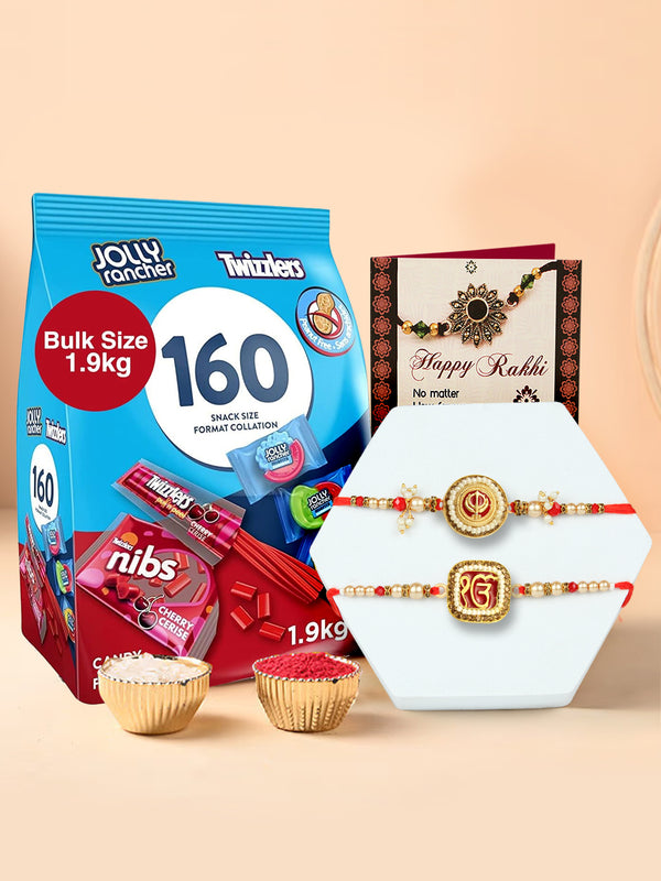 Artisanal Semiprecious Punjabi Rakhi (Set of 2) With Twizzlers & Jolly Rancher Misfit Gummies