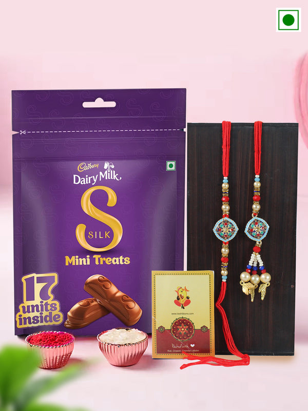 Set of 2 Premium Lumba Rakhi for Bhaiya Bhabhi with Chocolates Card & 1 Roli Chawal