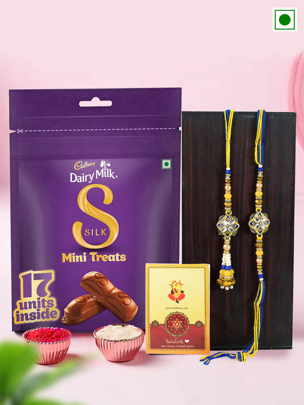 Premium Lumba Rakhi Set of 2 for Brother Bhabhi with Chocolates Card & 1 Roli Chawal