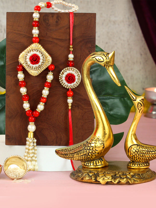 Rakhi for Brother and Bhabhi with Gift Set (Swan Statue) and Rakhi Card