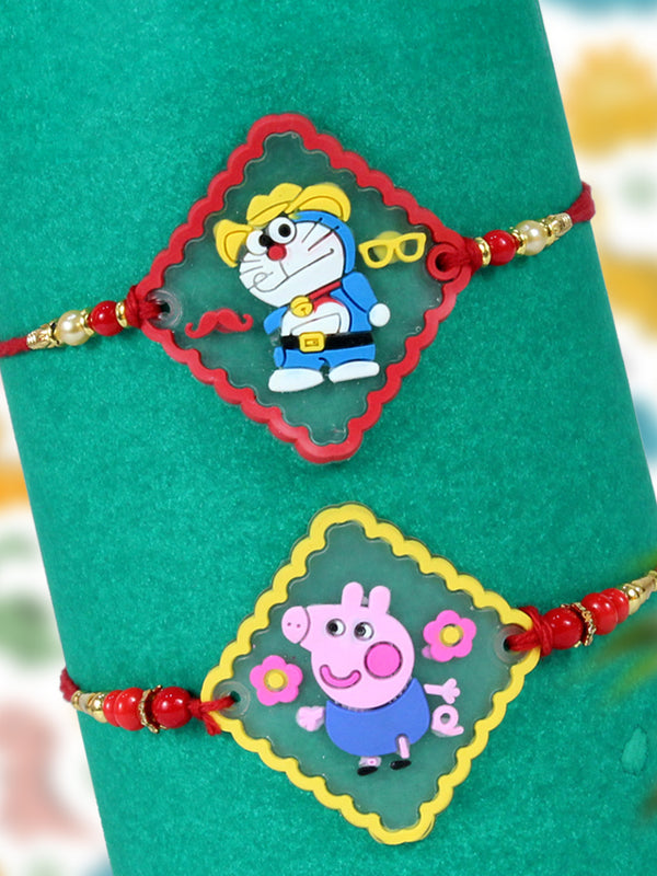 Cartoon Doraemon Peppa Pig Rakhi Set of 2 for Kids