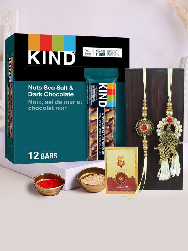 Tempting Treats Bhaiya Bhabhi Rakhi Set With KIND Bars, Nuts Sea Salt & Dark Chocolate