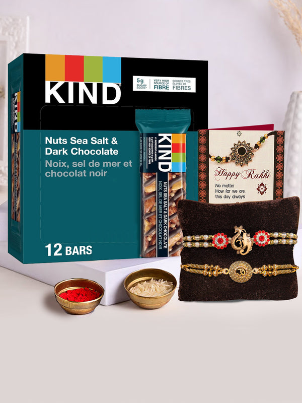 Blessed Bonds Rakhi -Set Of 2 With KIND Bars, Nuts Sea Salt & Dark Chocolate