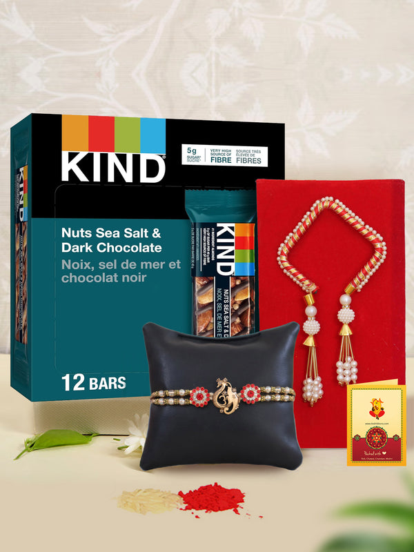 Vibrant Meena And Beads Bhaiya Bhabhi Rakhi With KIND Bars, Nuts Sea Salt & Dark Chocolate