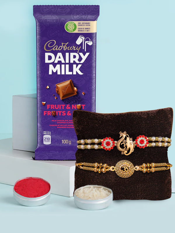 Special Vibrant Rakhi - Set Of 2 With Cadbury Dairy Milk, Fruit and Nut, Milk Chocolate