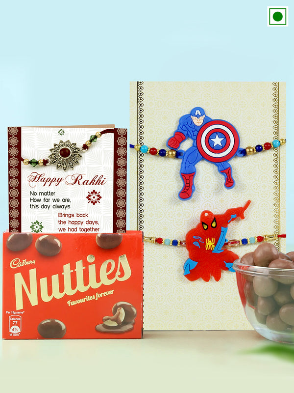 Rakhi for Kids with Chocolate Gift Combo - Cartoon Superhero Rakhi Set of 2 for Kids Boys