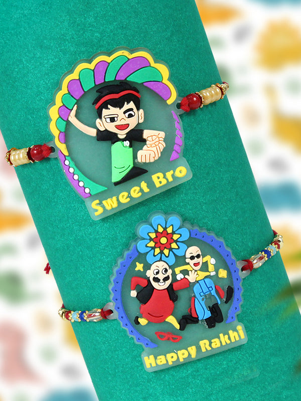 Rakhi for Kids - Set of 2 Premium Cartoon Motu Patlu Rakhi for Kids Boys Baby Brother with Greeting Card and Roli Chawal