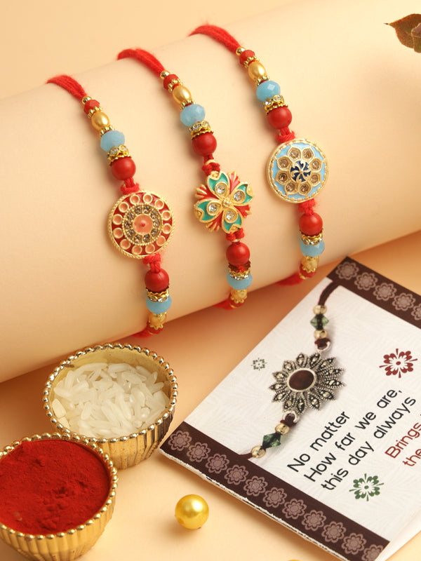 Rakshabandhan Fancy Rakhi ( Pack of 3)| Rakhi Wishes Card | Roli Chawal Tika