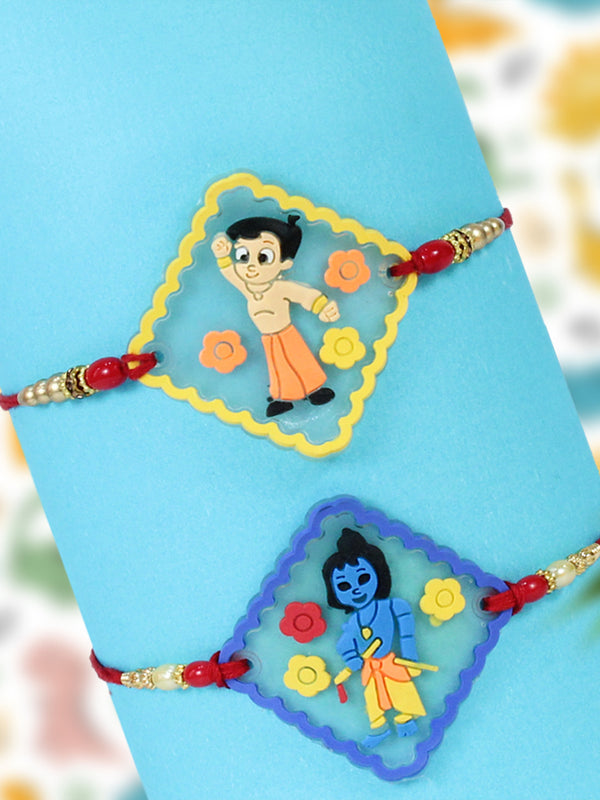 Rakhi for Kids Boy - Set of 2 Premium Cartoon Krishna Chota Bheem Rakhi for Kids Boys Baby Brother with Greeting Card and Roli Chawal