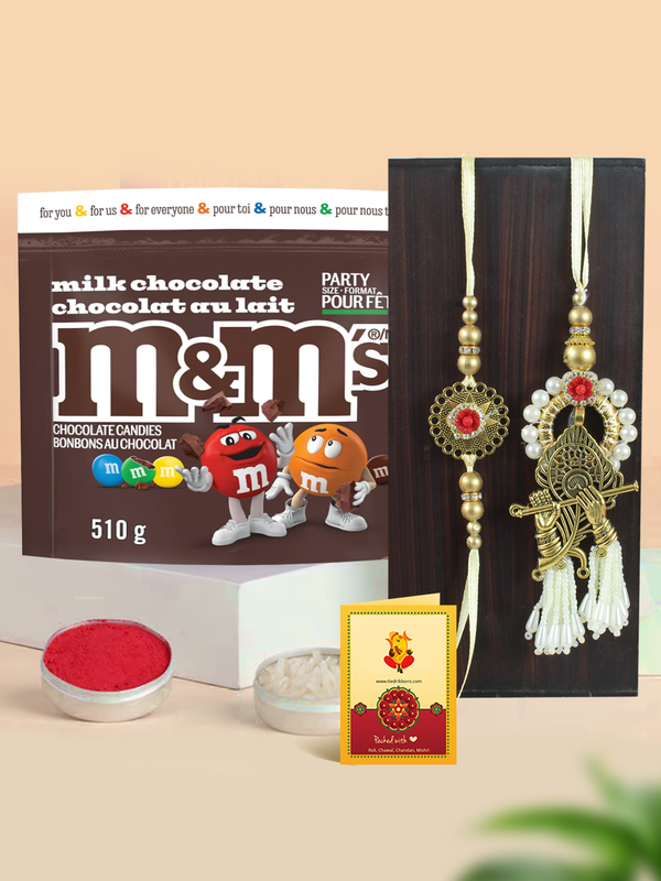 Antique Pearl Bhaiya Bhabhi Rakhi With M&M'S, Milk Chocolate Candies