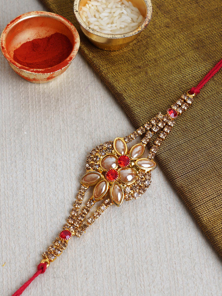 Designer Stone Rakhi with Card and Roli Chawal