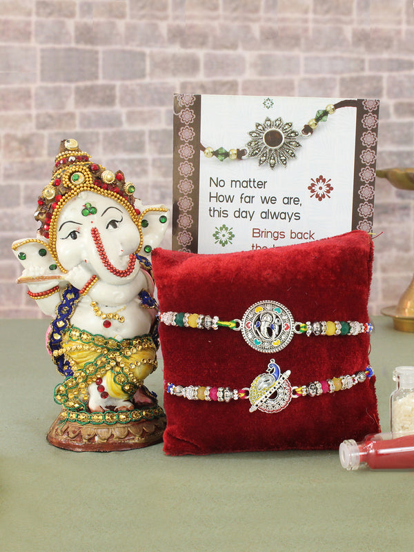 Set of 2 Designer Rakhi for Bhaiya with Ganesha Idol | Raksha bandhan Card | Roli Chawal Packet