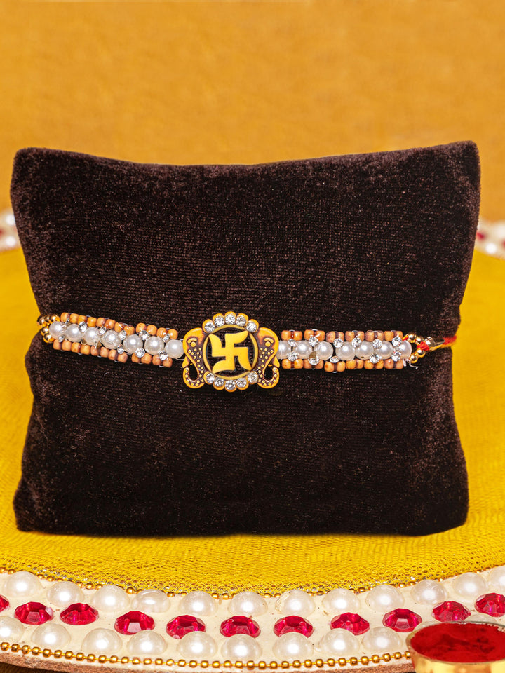 Diamond-Stone Swastik Rakhi Comes with Rakhi Card & Roli Chawal Tika