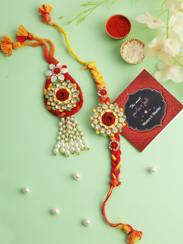 Bhaiya Bhabhi Rakhi Lumba Rakhi for Bhabhi with Mini Greeting Card and Roli Chawal Packet