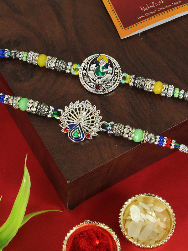 Rakhi for Brother Set of 2 Rakhi Set with Greeting Card and Roli Chawal Tika