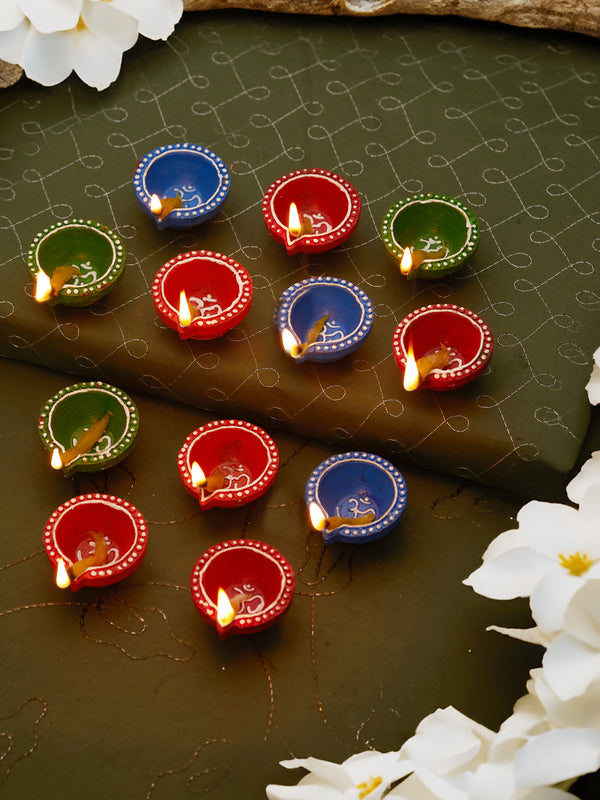 Illuminating Joy Handmade Clay Diyas for Diwali Celebrations - Set of 12