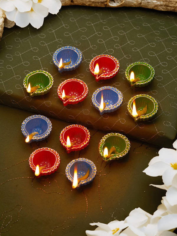 Petals Shaped Clay Diyas - Set Of 18