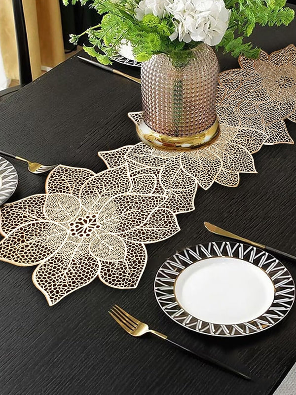 Gold Toned Cutwork Floral Shaped Table Runner