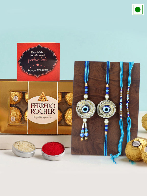 Rakhi for Brother Bhabhi and Kids with Chocolate Hamper 1 Roli Chawal