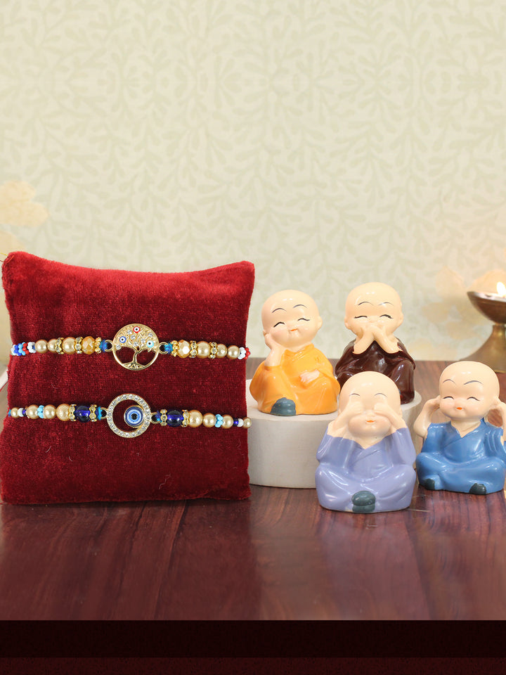 Rakhi Gift Set (Pack of 2) with Set of 4 Monk Buddha 