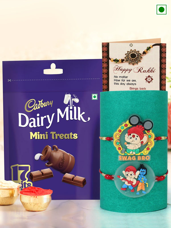 Rakhi for Kids with Gift Chocolate - Cartoon Ganesha Rakhi Set of 2 for Kids Boys Baby