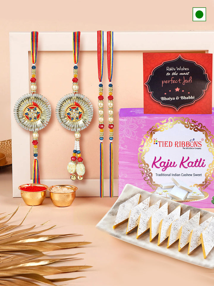 Rakshabandhan Family Rakhi Set with Kaju Katli | Rakhi Card & Roli Chawal Tika