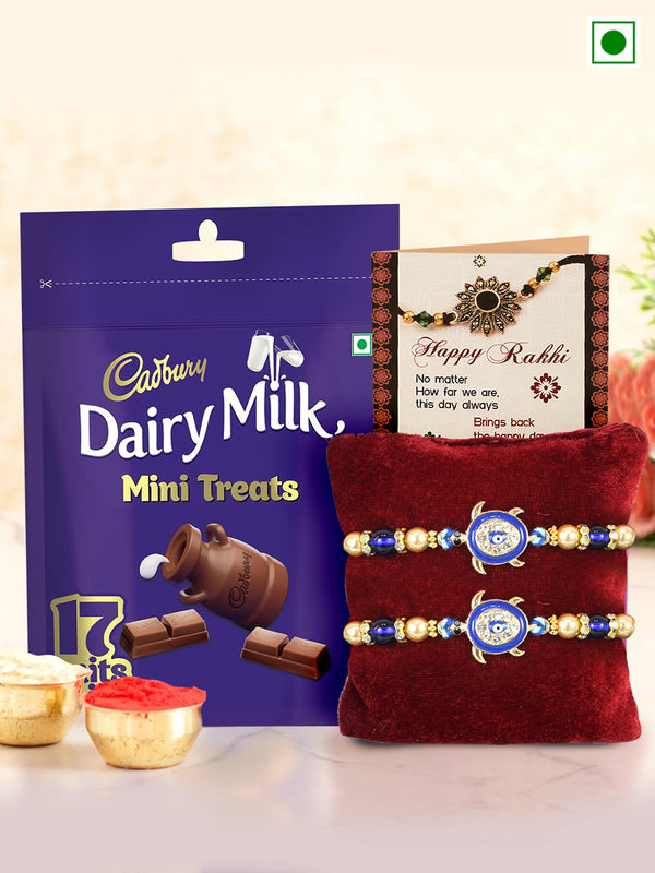 Premium Evil Eye Turtle Rakhi Set of 2 with Chocolate Card & Roli Chawal