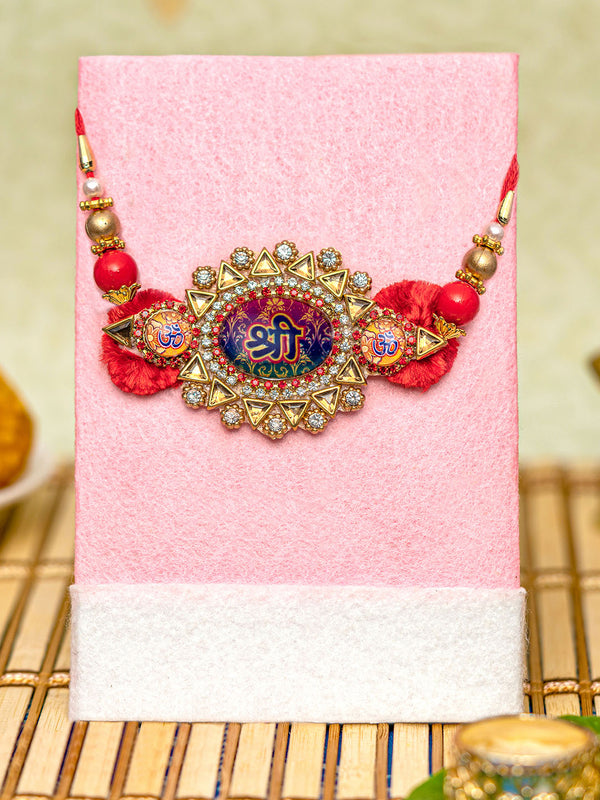 Shri Diamond Rakhi for Brother | Rakhi Card | Roli Chawal Tika