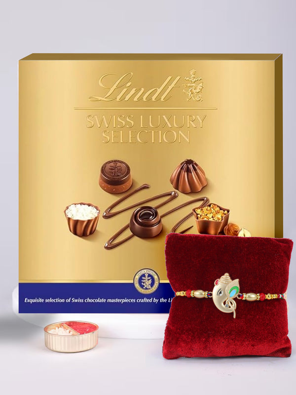 Blessed Bonds Ganesha Rakhi With Lindt Swiss Luxury Selection