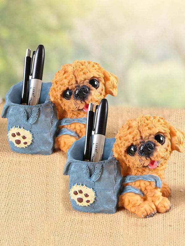 Multicoloured Cute Dog Pen Stand Desk Organizer Set Of 2