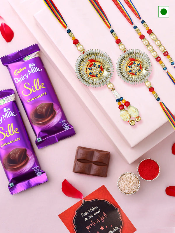 Premium Family Rakhi Set | Dairy Milk Silk (2 Pcs) | Rakhi Card & Roli Chawal