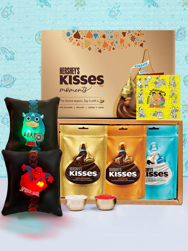 Rakhi for Kids with Chocolates Gift Pack - Set of 2 Premium Kids Rakhi with Hersheys Kisses Chocolates Gift Pack