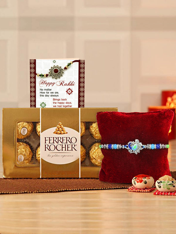 Ramlalla Designer Rakhi | Ferrero Rocher Chocolate (8 Pcs) | Rakhi Card & Roli Chawal