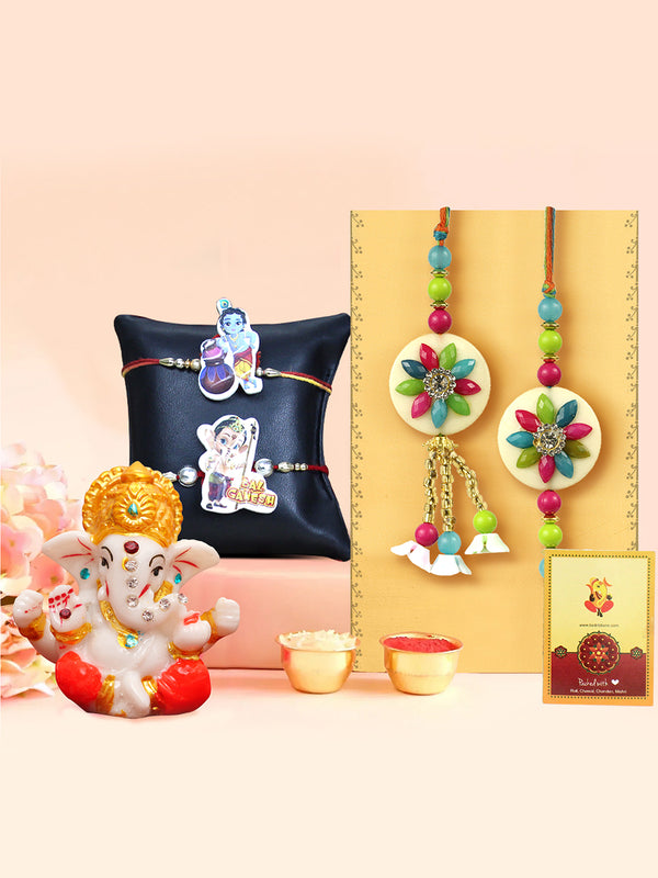 Rakshabandhan Bhaiya Bhabhi & Kids Family Rakhi Set with Lord Ganesha Idol