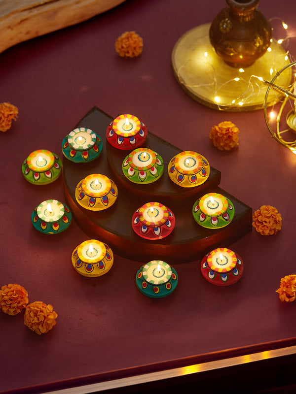 Designer Mitti Matki Diya with Wax Filled - Set of 12