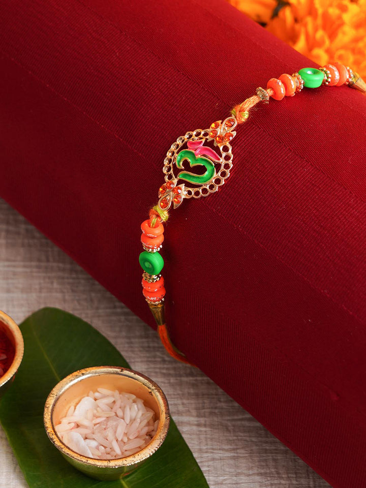 Multicolor Premium Om Rakhi Comes with Rakhi Card & Roli Chawal Tika