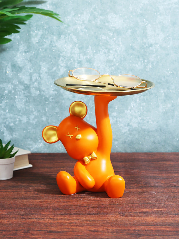 Orange-Coloured Bear With Tray Showpiece