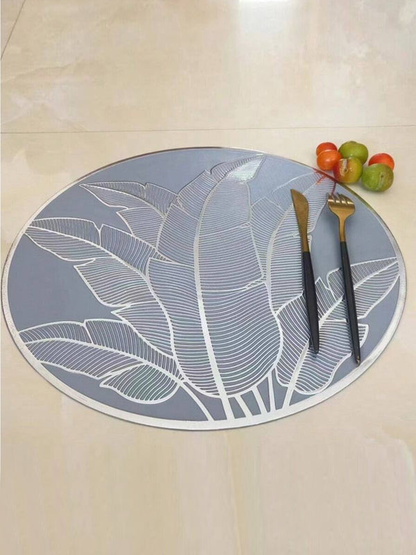 4 Pieces White & Silver-Toned Floral Round Table Placemats