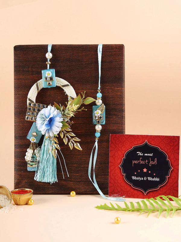 Floral Bhaiya Bhabhi Rakhi Set, Card and 1 Roli Chawal Combo